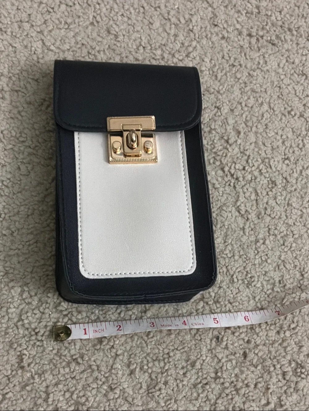Black and White Faux Leather Phone Crossbody with Gold Lock